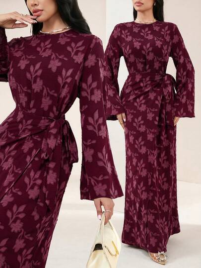 Veilorie Women's Floral Print Casual Party & Travel Arabic Style Dress