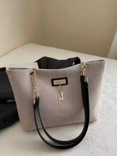 Women's Large Capacity Handbag, Fashionable Chain Shoulder Bag, New Stylish Underarm Bag, Retro Linen Tote Bag
