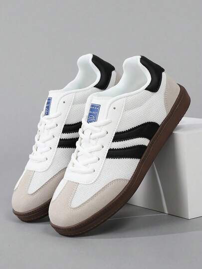 Men's Retro Casual Shoes, Lightweight Soft Sole Sneakers, Round Toe Lace-Up Comfortable Flat Shoes, Available In Big Size 46