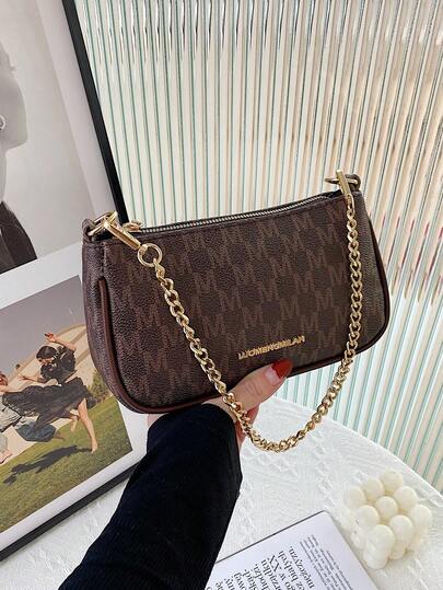 2025 New Fashion Classic Clown Print Pattern Design Metal Chain Decor Underarm Baguette Bag, Suitable For Shopping