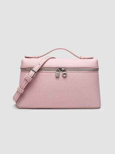 1pc Solid Color Litchi Grain PU Square Shoulder Bag, Small Handbag For Women, Suitable For Daily Fashion Matching, Outings, Shopping,  Pink