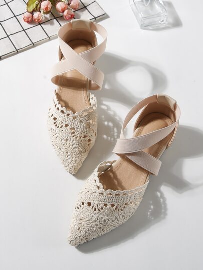 2025 Autumn Women Minimalist Cross Strap Lace Flats, Fashion Outdoor Flats,Ballet